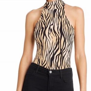 Guess Women's Zebra Print Bodysuit - Black and Tan